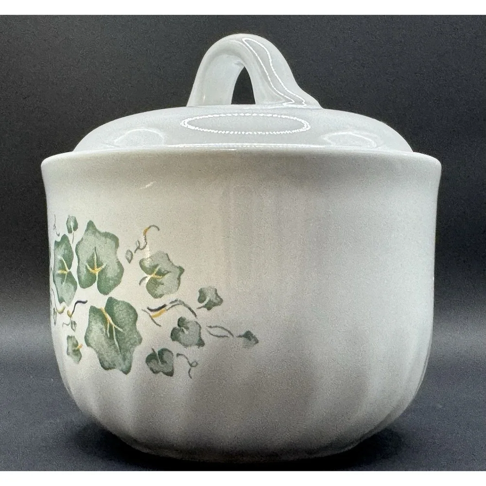 Corelle Calloway Green Ivy Stoneware Canister Sugar Jar Dish Lid Cottagecore